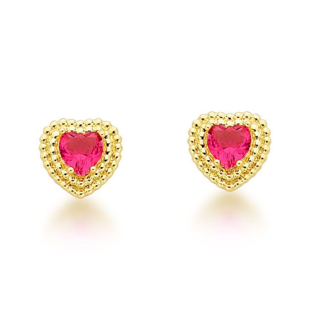 Conjunto Colar E Brincos Coração Vermelho Banhado A Ouro 18k - 4