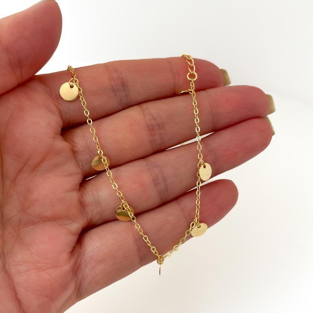 Tornozeleira Delicada Chapinhas Redondas ? Banhada A Ouro 18k | Antialérgica - 2