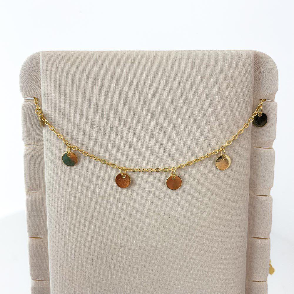 Tornozeleira Delicada Chapinhas Redondas ? Banhada A Ouro 18k | Antialérgica - 3