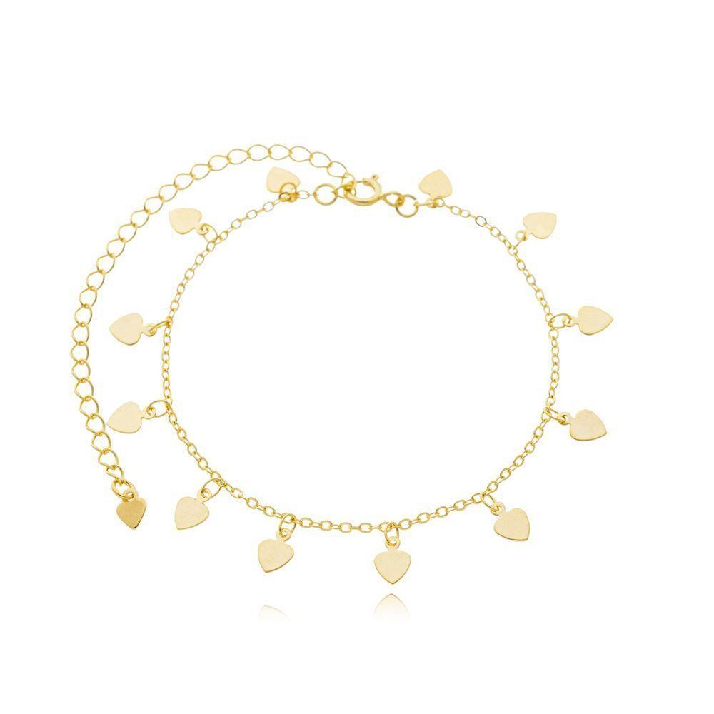 Tornozeleira Delicada Chapinhas Coração Banhada A Ouro 18k - 1