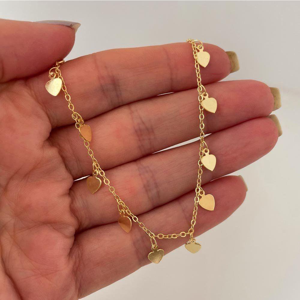 Tornozeleira Delicada Chapinhas Coração Banhada A Ouro 18k - 2
