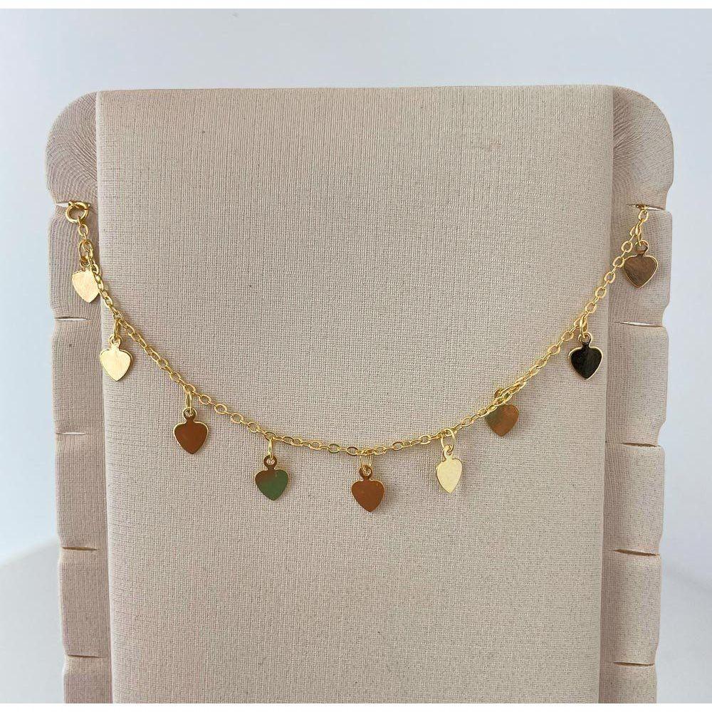 Tornozeleira Delicada Chapinhas Coração Banhada A Ouro 18k - 3