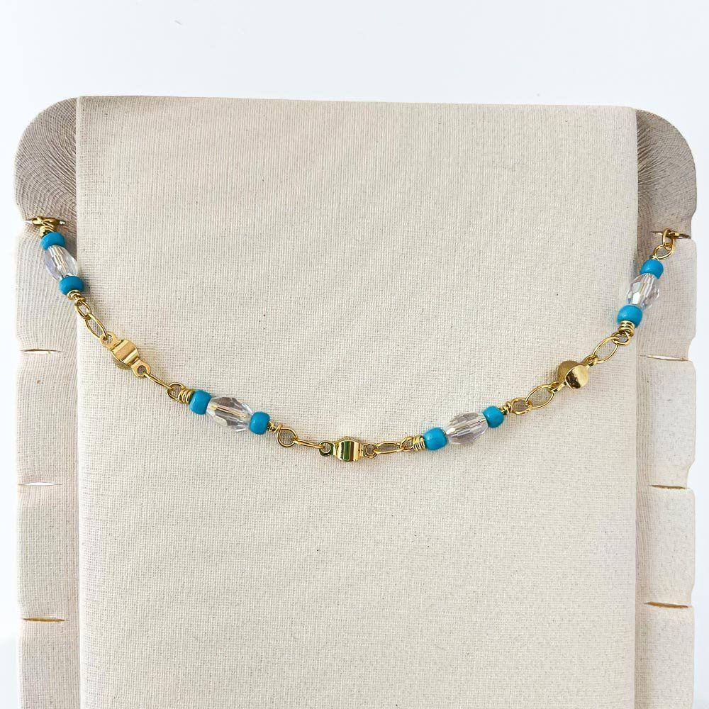 Tornozeleira Feminina Missangas Azuis Banhada A Ouro 18k - 3