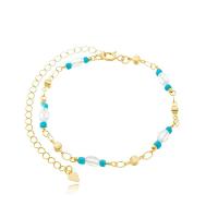 Tornozeleira Feminina Missangas Azuis Banhada A Ouro 18k - 1