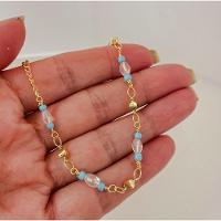 Tornozeleira Feminina Missangas Azuis Banhada A Ouro 18k - 2