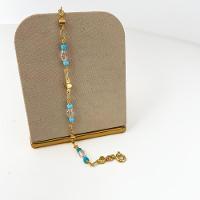 Tornozeleira Feminina Missangas Azuis Banhada A Ouro 18k