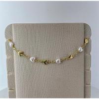 Tornozeleira Perolas Sinteticas Corações Banhada A Ouro 18k