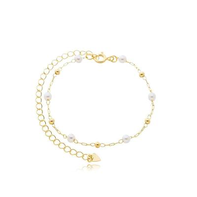 Tornozeleira Feminina Perolas Sinteticas Banhada A Ouro 18k