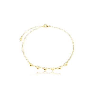 Tornozeleira Feminina Corações Banhada A Ouro 18k