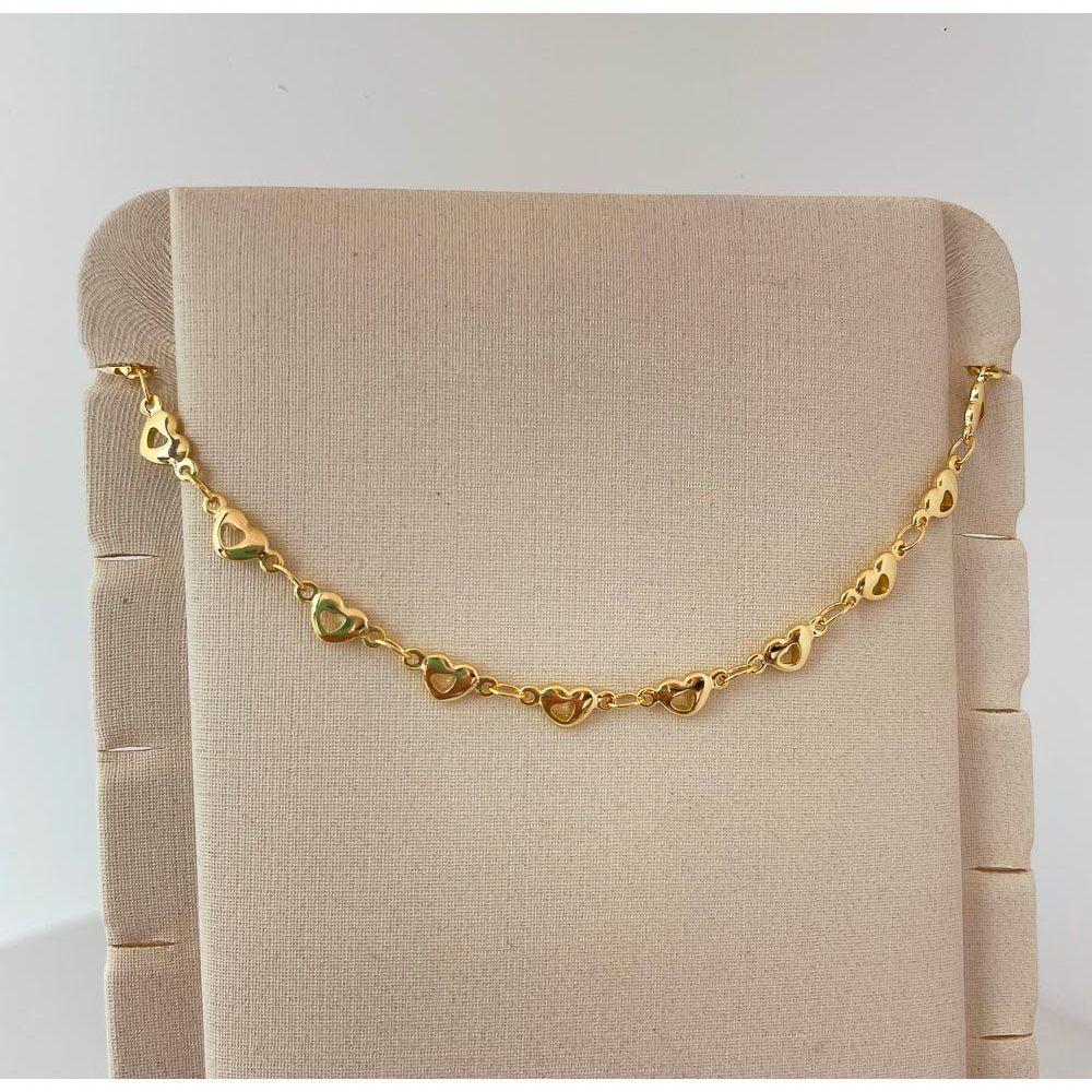 Tornozeleira Feminina Corações Vazados Banhada A Ouro 18k - 3