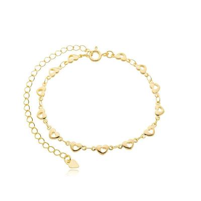 Tornozeleira Feminina Corações Vazados Banhada A Ouro 18k