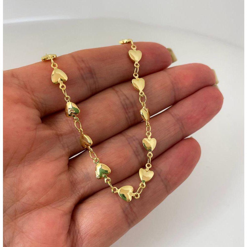 Tornozeleira Feminina Delicados Coraçãos Banhada A Ouro 18k - 2