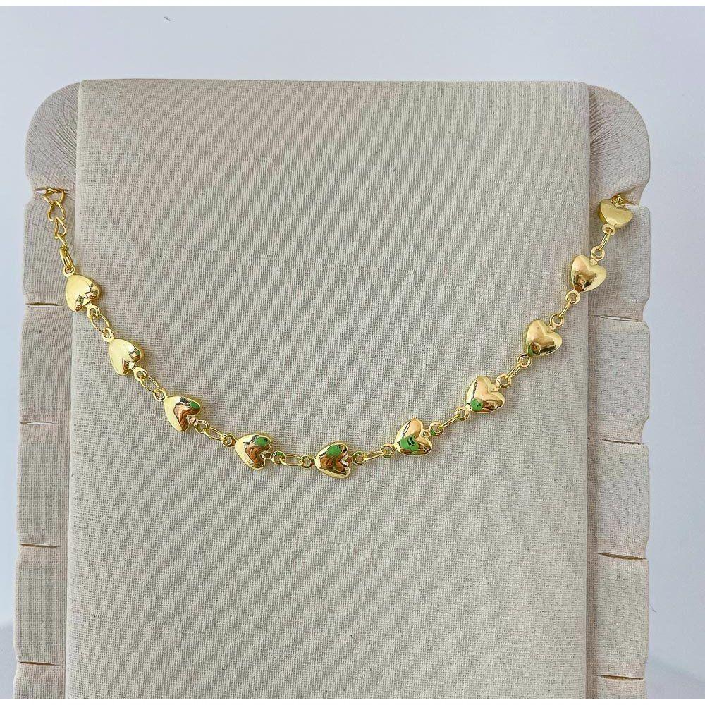 Tornozeleira Feminina Delicados Coraçãos Banhada A Ouro 18k - 3