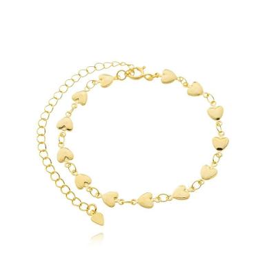 Tornozeleira Feminina Delicados Coraçãos Banhada A Ouro 18k
