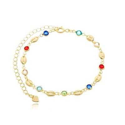 Tornozeleira Delicada Colorida ? Banhada A Ouro 18k | Antialérgica
