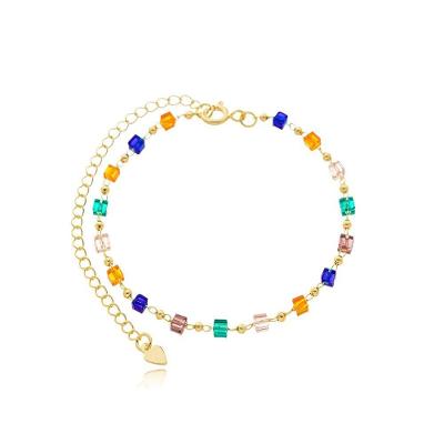 Tornozeleira Missangas Coloridas Banhada A Ouro 18k
