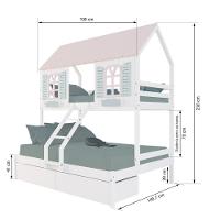 Beliche Casal- Solteiro Casinha Bela 02 Gavetas - Madeira Maciça Branco-rosa-verde Megamobilia - 3