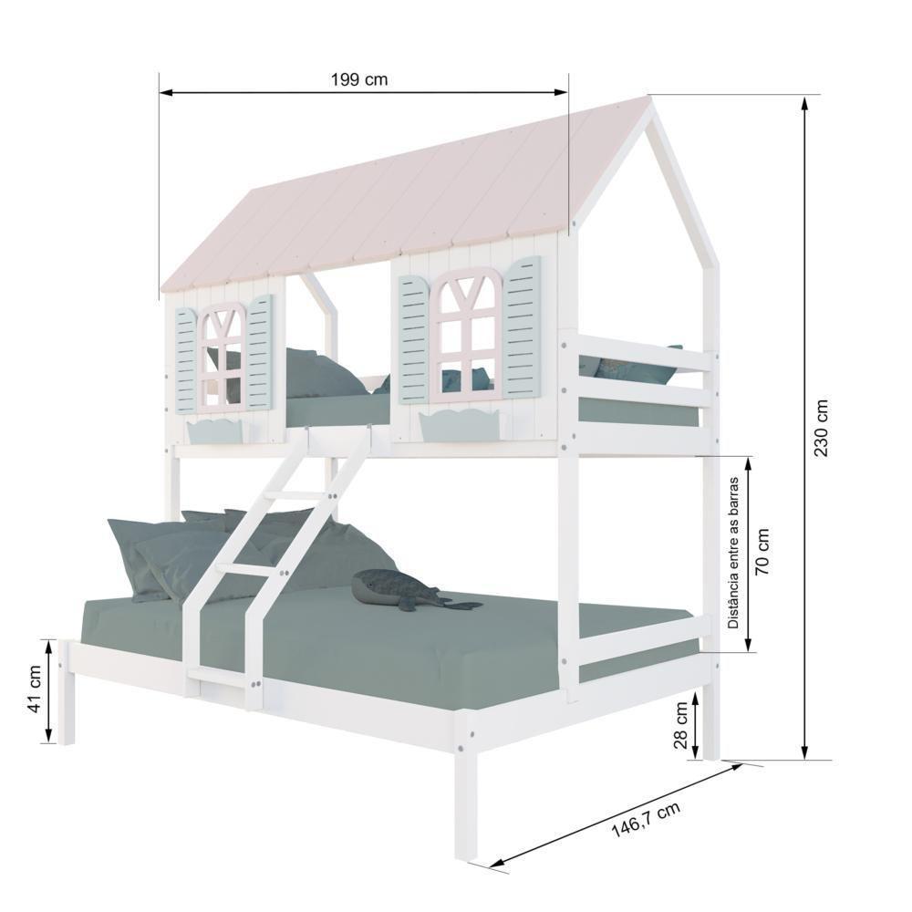 Beliche Casal- Solteiro Casinha Bela - Madeira Maciça Branco-rosa-verde Megamobilia - 3