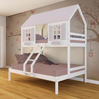 Beliche Casal- Solteiro Casinha Bela - Madeira Maciça Branco-rosa Megamobilia