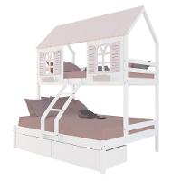 Beliche Casal- Solteiro Casinha Bela 02 Gavetas - Madeira Maciça Branco-rosa Megamobilia - 2