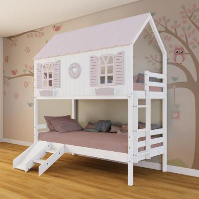 Beliche Casinha Bela Com Coração Kit Escada-escorregador - Madeira Maciça Branco-rosa Megamobilia