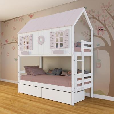 Beliche Casinha Bela Com Coração 2 Gavetas - Madeira Maciça Branco-rosa Megamobilia