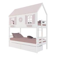 Beliche Casinha Bela Com Coração 2 Gavetas - Madeira Maciça Branco-rosa Megamobilia