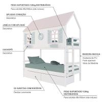 Beliche Casinha Bela Com Coração 2 Gavetas - Madeira Maciça Branco-rosa-verde Megamobilia