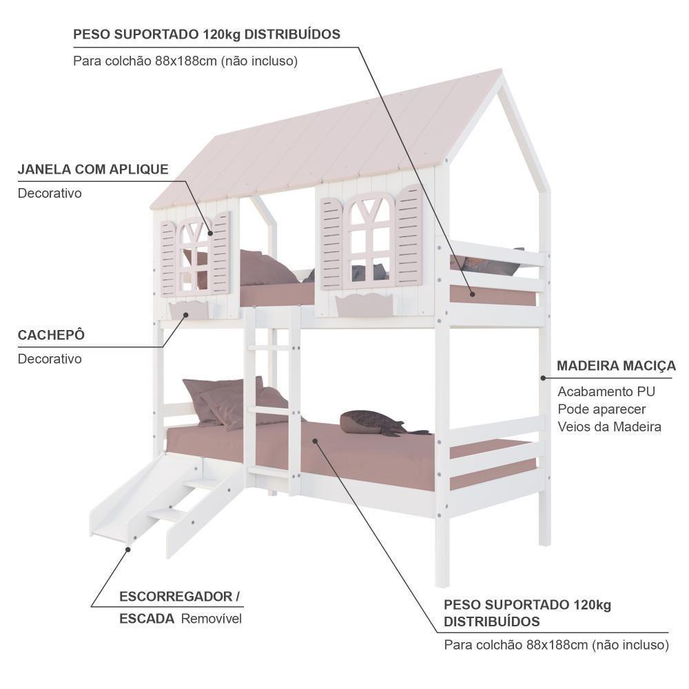 Beliche Casinha Bela Kit Escada-escorregador - Madeira Maciça Branco-rosa Megamobilia - 2