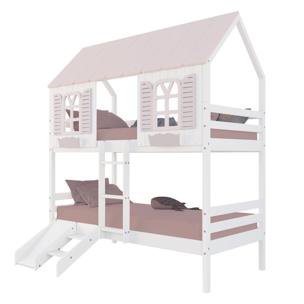 Beliche Casinha Bela Kit Escada-escorregador - Madeira Maciça Branco-rosa Megamobilia - 4