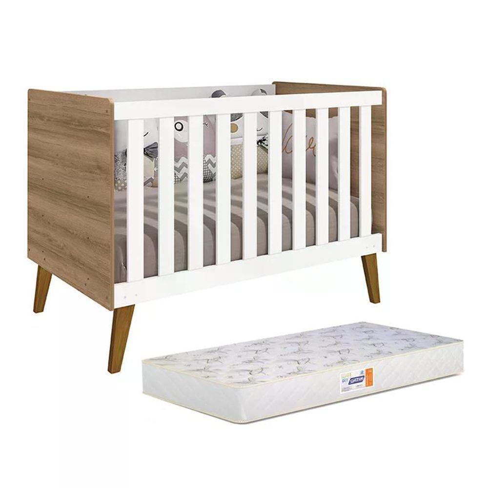 Berço Retrô Ayla Branco Fosco-mezzo Fosco Com Colchão D18 De 10cm - Reller Móveis Branco Fosco-mezzo Fosco - 1