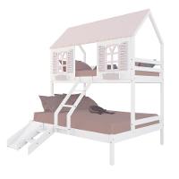 Beliche Casal- Solteiro Casinha Bela Com Kit Escada-escorregador - Madeira Maciça Branco-rosa Megamobilia - 2