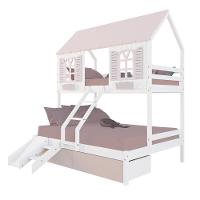 Beliche Casal- Solteiro Casinha Bela 02 Gavetas Rosa Kit Escada-escorregador - Madeira Maciça Branco-rosa Megamobilia - 2