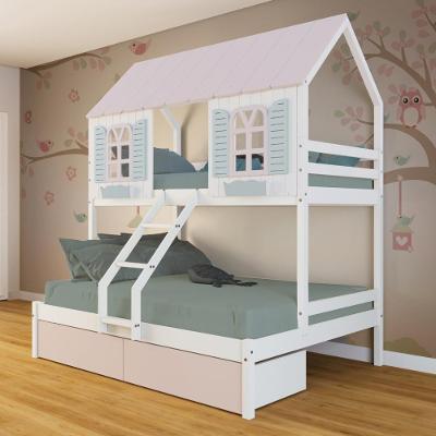 Beliche Casal- Solteiro Casinha Bela 02 Gavetas Rosa - Madeira Maciça Branco-rosa-verde Megamobilia