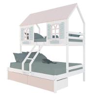 Beliche Casal- Solteiro Casinha Bela 02 Gavetas Rosa - Madeira Maciça Branco-rosa-verde Megamobilia - 2