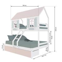 Beliche Casal- Solteiro Casinha Bela 02 Gavetas Rosa - Madeira Maciça Branco-rosa-verde Megamobilia - 3