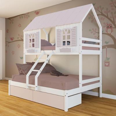 Beliche Casal- Solteiro Casinha Bela 02 Gavetas Rosa - Madeira Maciça Branco-rosa Megamobilia