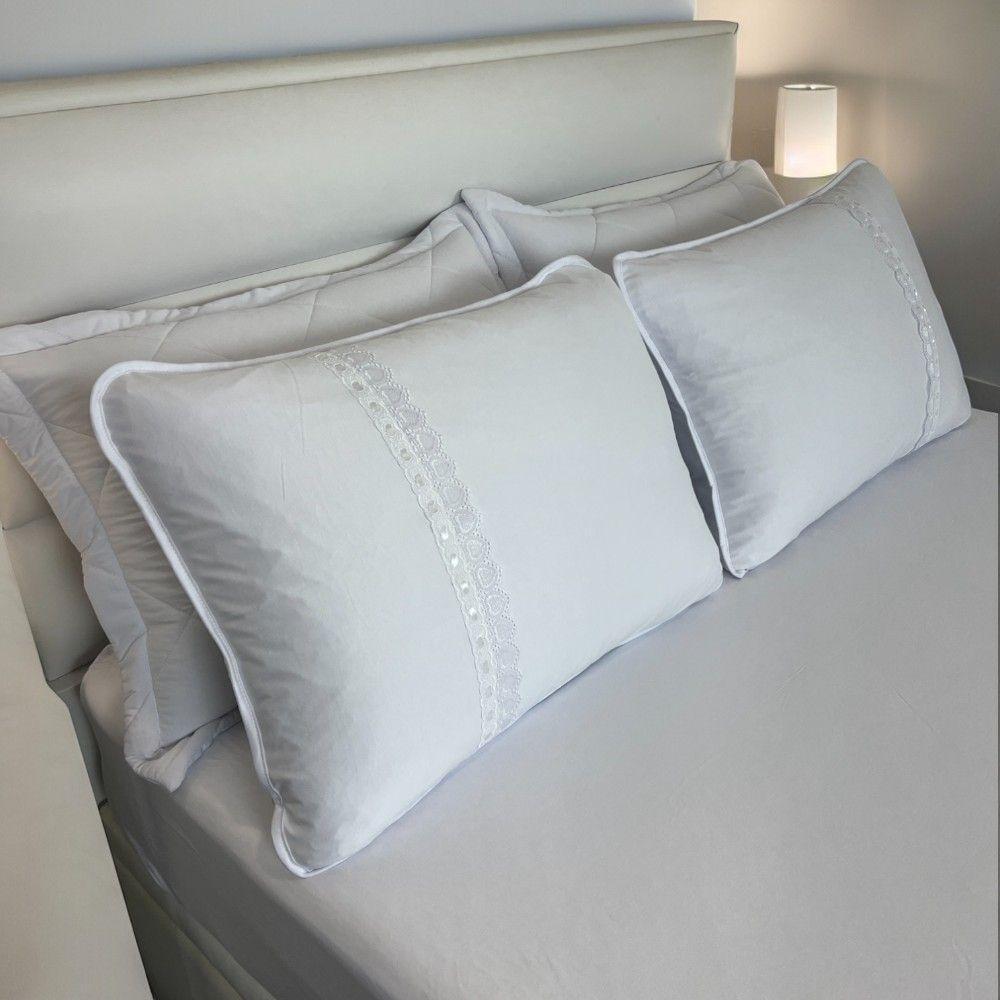 Jogo De Lençol 3 Pçs Zono Enxovais Queen Branco Estampa Branco Com Renda - 2