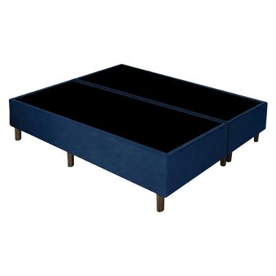 Cama Base Box King Bipartido Azul Suede 38x193x203