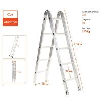 Escada Tesoura Multifuncional De Aluminio 10 Degraus 3mts