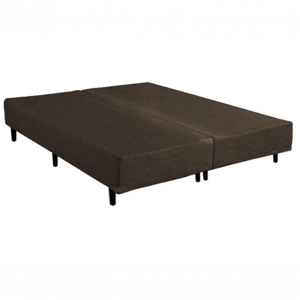 Base Box Casal Bipartido Marrom 138x188 Suede - 1