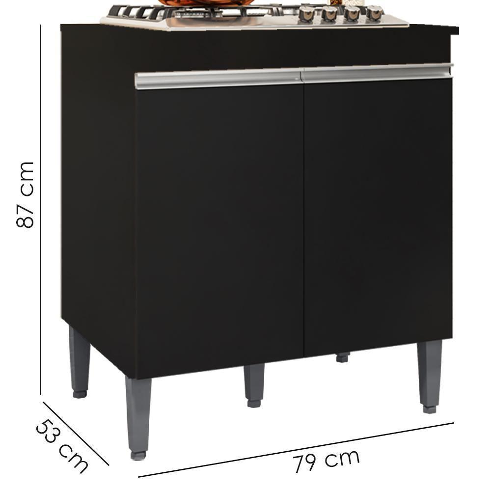 Balcao Com Tampo Para Cooktop 2 Pt 79 Cm Andreia Preto Reajl Moveis Preto - 3