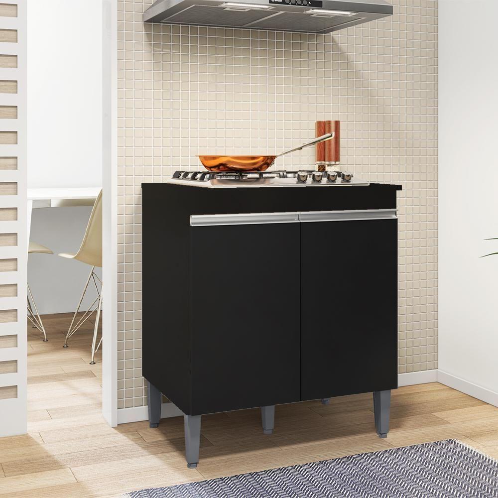 Balcao Com Tampo Para Cooktop 2 Pt 79 Cm Andreia Preto Reajl Moveis Preto - 6