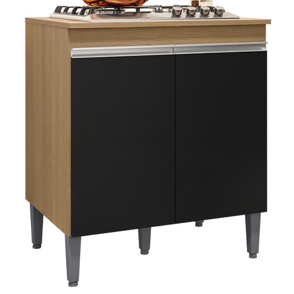 Balcao Com Tampo Para Cooktop 2 Pt 79 Cm Andreia Amendoa Preto Reajl Moveis Amendoa Preto - 1