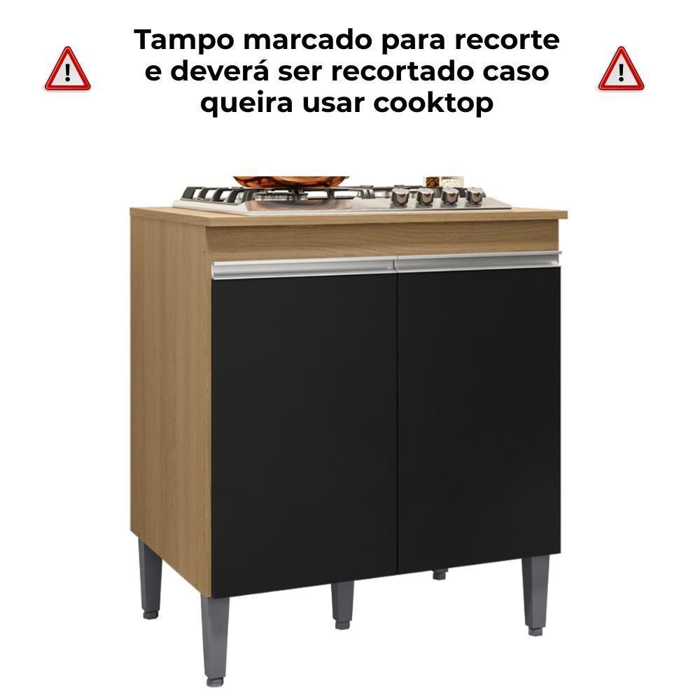 Balcao Com Tampo Para Cooktop 2 Pt 79 Cm Andreia Amendoa Preto Reajl Moveis Amendoa Preto - 5