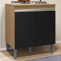 Balcao Com Tampo Para Cooktop 2 Pt 79 Cm Andreia Amendoa Preto Reajl Moveis Amendoa Preto - 2