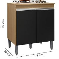 Balcao Com Tampo Para Cooktop 2 Pt 79 Cm Andreia Amendoa Preto Reajl Moveis Amendoa Preto - 3