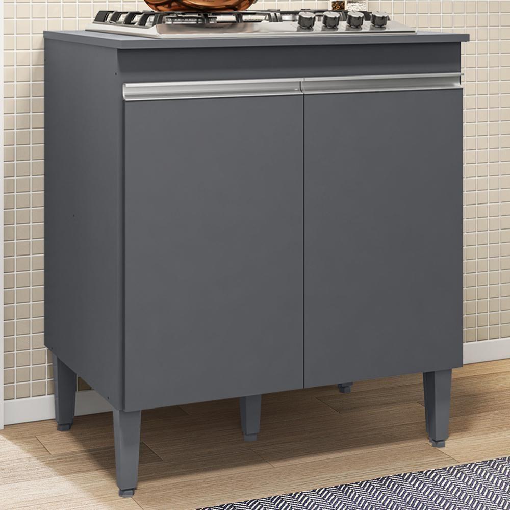 Balcao Com Tampo Para Cooktop 2 Pt 79 Cm Andreia Cinza Reajl Móveis Cinza - 2