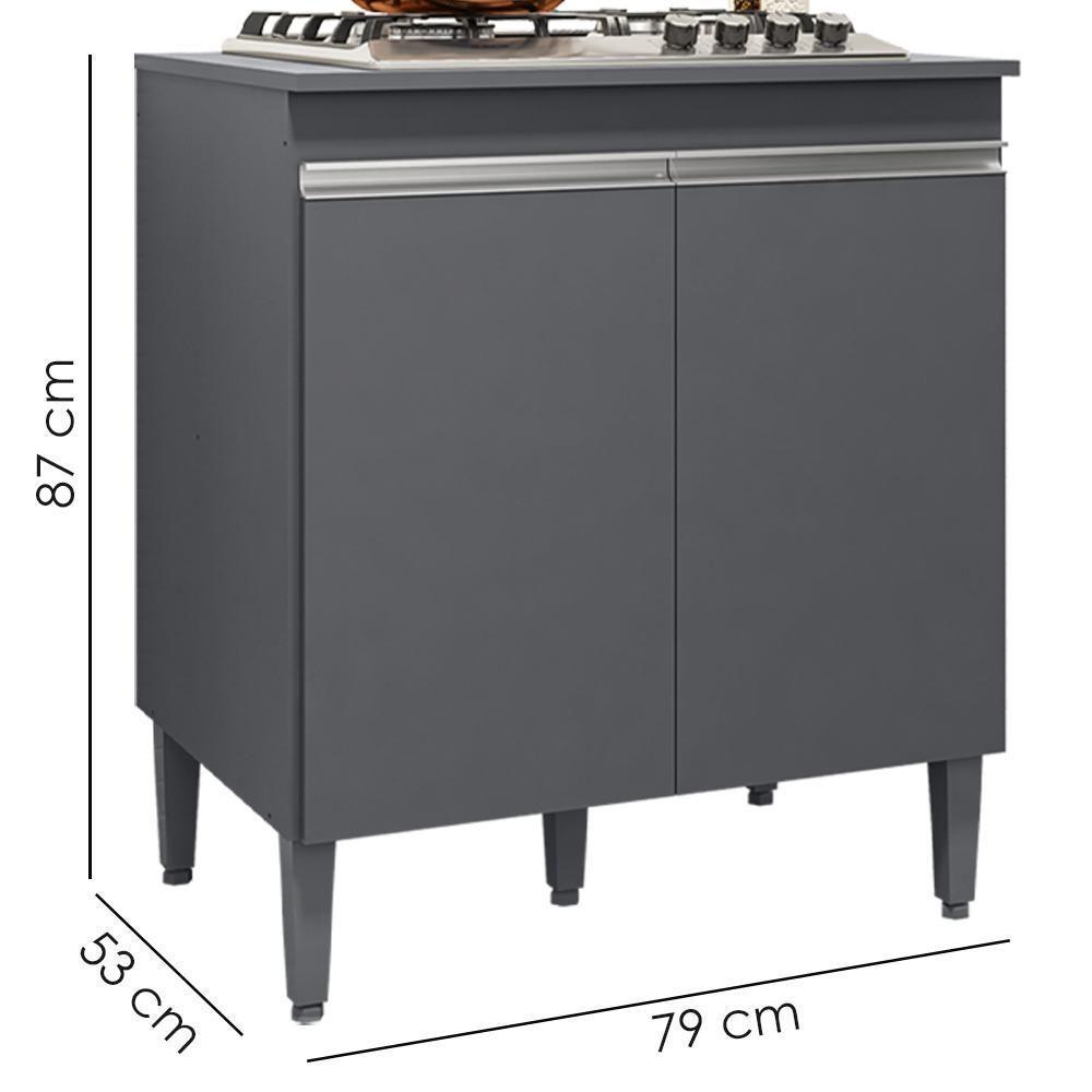 Balcao Com Tampo Para Cooktop 2 Pt 79 Cm Andreia Cinza Reajl Móveis Cinza - 3