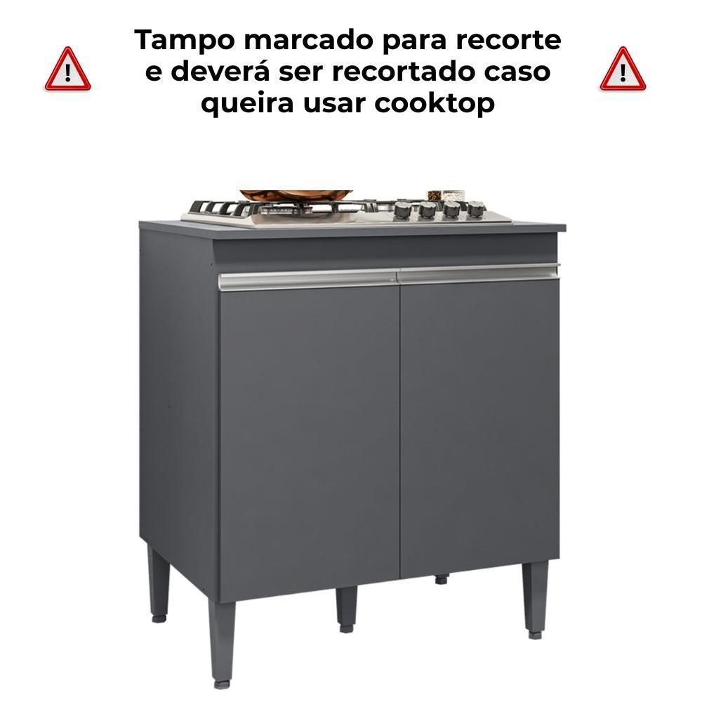 Balcao Com Tampo Para Cooktop 2 Pt 79 Cm Andreia Cinza Reajl Móveis Cinza - 5